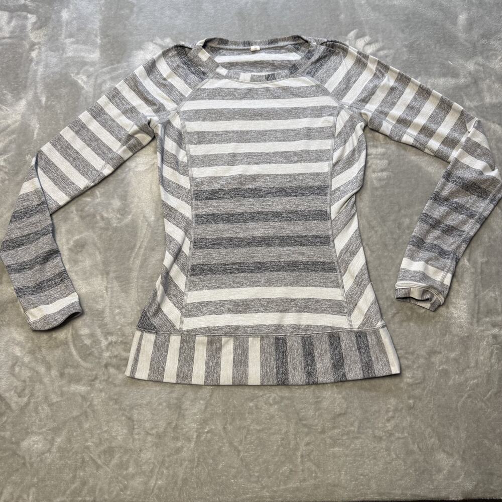 Lululemon Race Your Pace Long Sleeve Marshmallow Stripe Heathered Slate Size 4 - Picture 2 of 13